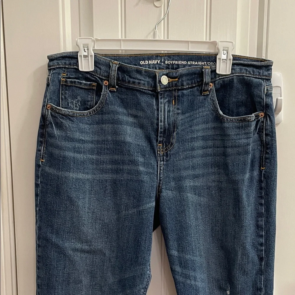 Old Navy Women's Dark Indigo Boyfriend Jeans with Distress